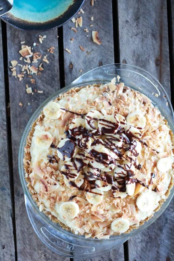 Coconut Banana Cream Chocolate Truffle Pie | halfbakedharvest.com