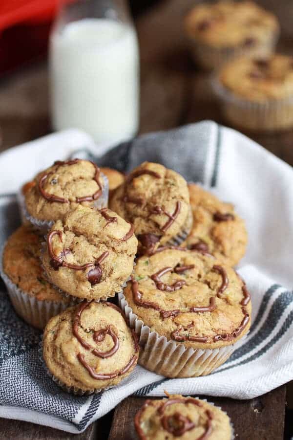 Nutella Stuffed Whole Wheat Peanut Butter Banana and Zucchini Muffins | halfbakedharvest.com @hbharvest