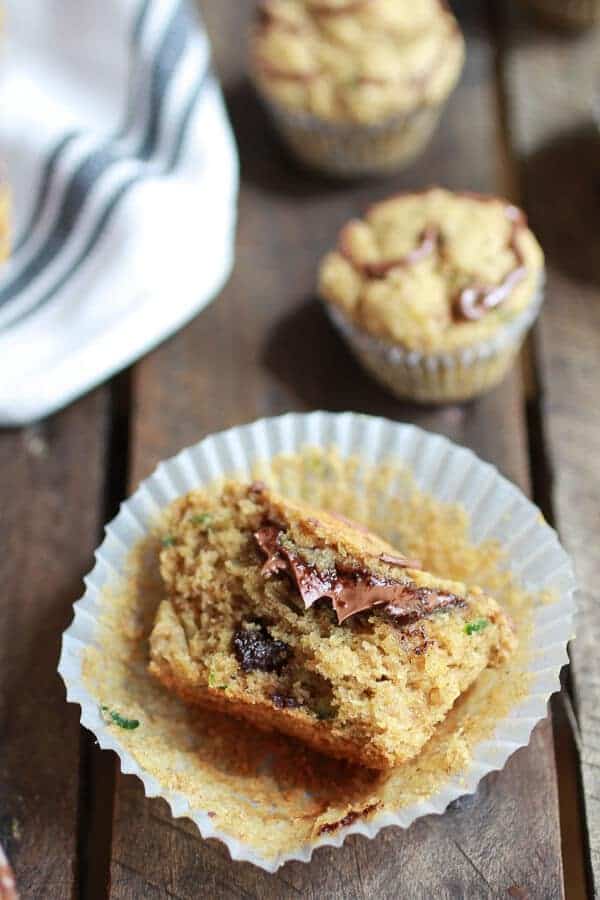 Nutella Stuffed Whole Wheat Peanut Butter Banana and Zucchini Muffins | halfbakedharvest.com