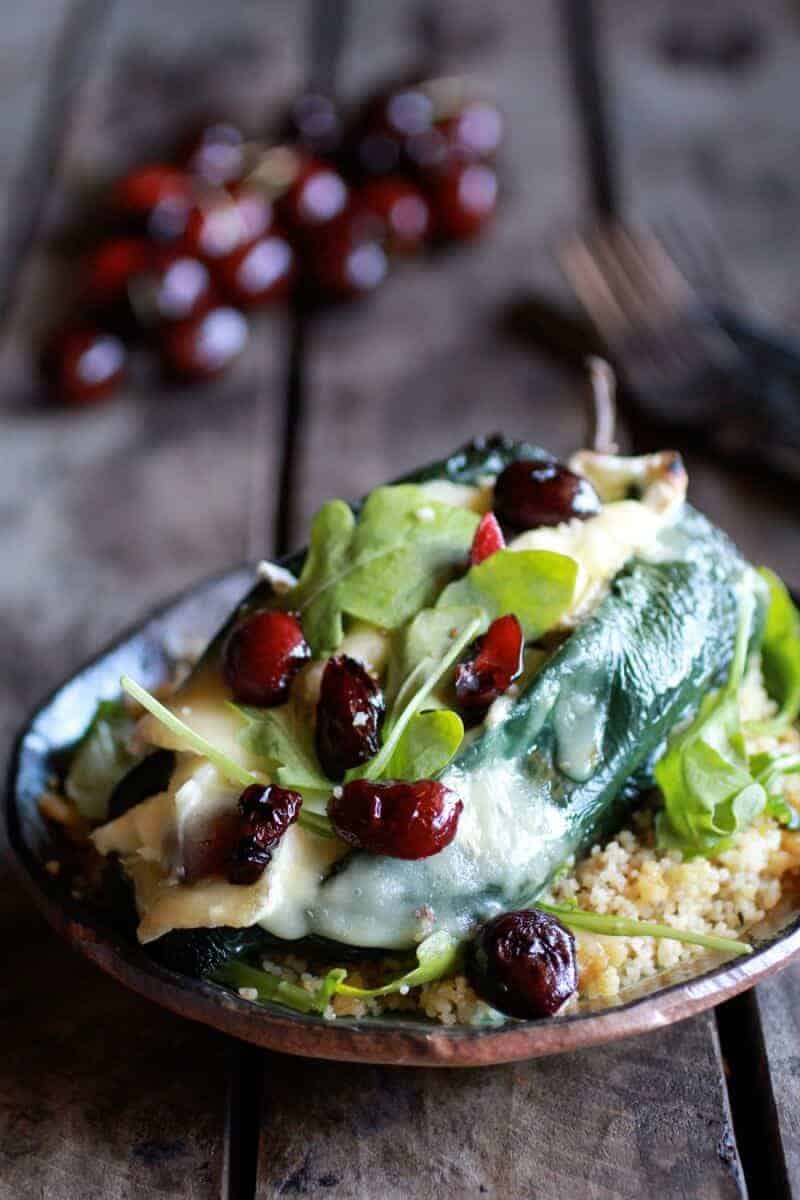 Roasted Cherry, Couscous and Brie stuffed Poblano Peppers | halfbakedharvest.com