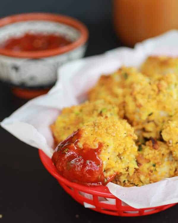 Zucchini Parmesan Crusted Chicken Nuggets | halfbakedharvest.com