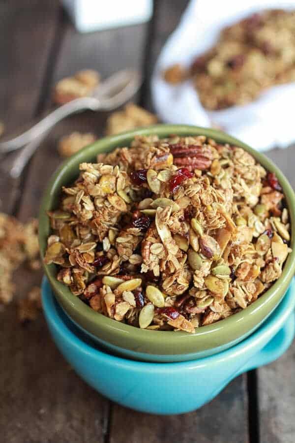 Brown Butter Pumpkin Seed and Espresso Glazed Big Cluster Granola | halfbakedharvest.com