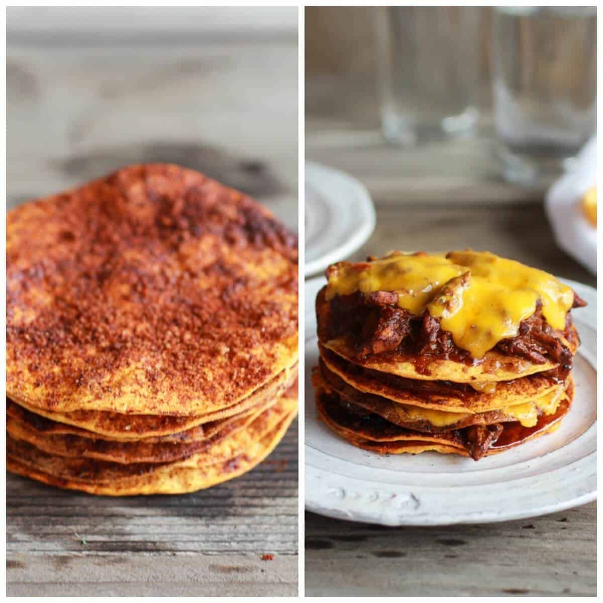 Crockpot Chicken Chili Con Carne Loaded Tostada Stacks | halfbakedharvest.com