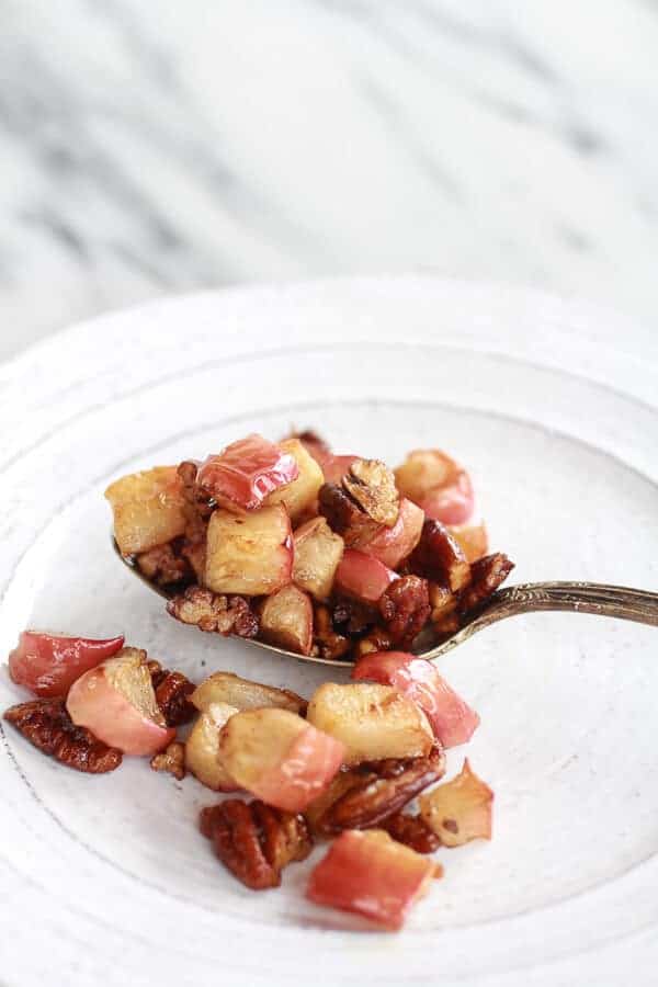 Roasted Apple Pecan and Brie Buckwheat Waffles with Bourbon Caramel Drizzle | halfbakedharvest.com
