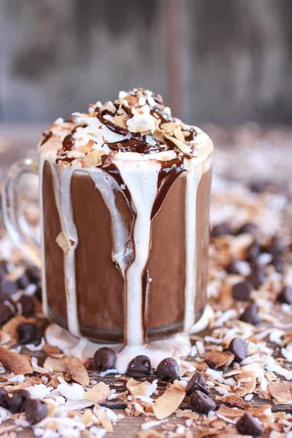 Toasted Coconut Chocolate Pumpkin Spice Latte with Chocolate Drizzle | halfbakedharvest.com