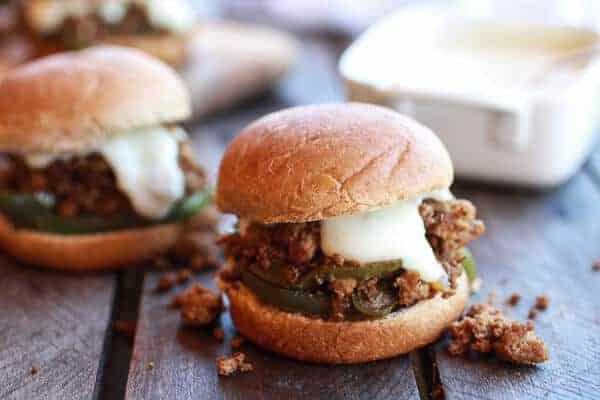 20 Minute Chicken Cheesesteak Sloppy Joe Sliders | halfbakedharvest.com
