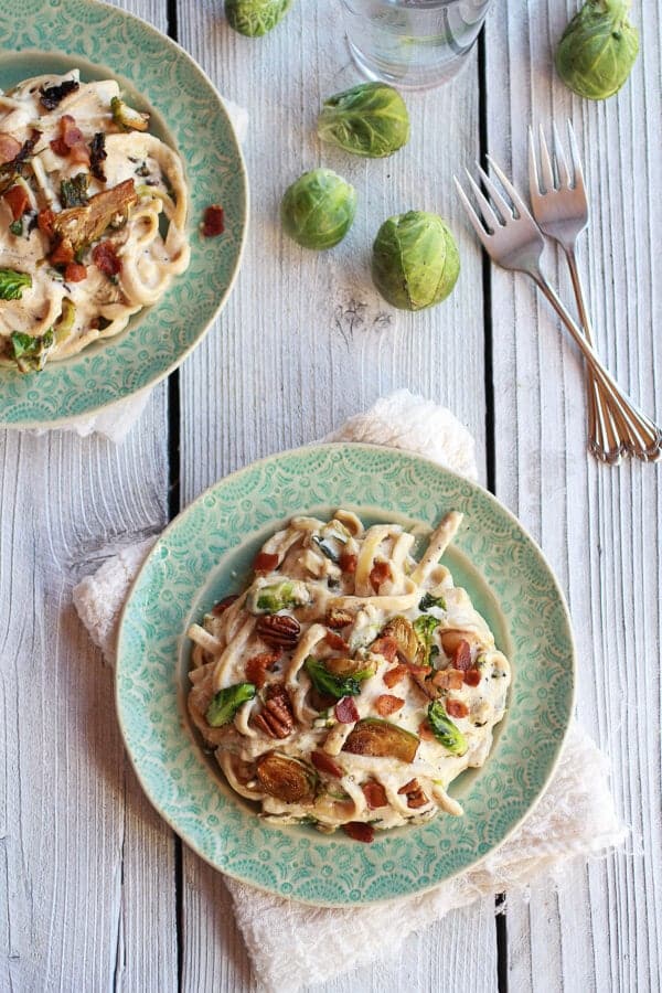 Caramelized Brussels Sprouts and Bacon Fettuccine Alfredo | halfbakedharvest.com