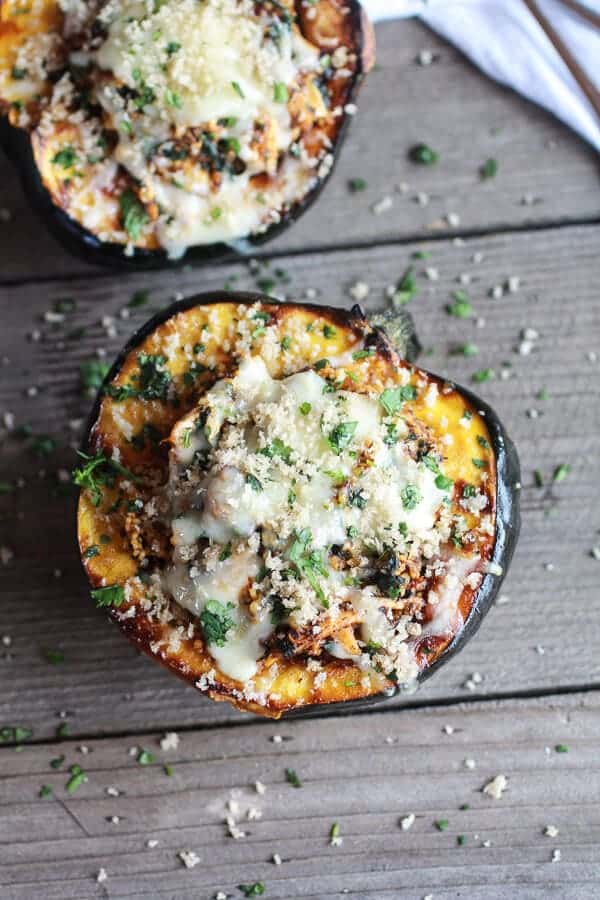Chipotle Chicken Stuffed Brown Sugar Roasted Acorn Squash | halfbakedharvest.com