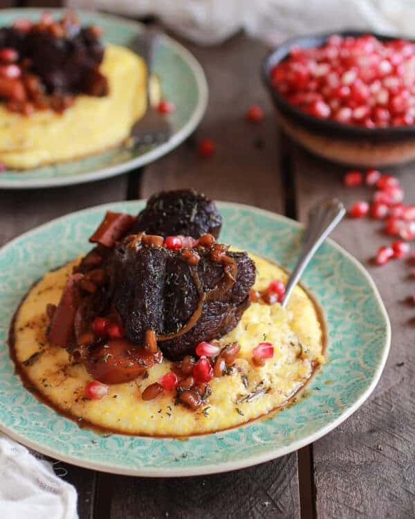 Crockpot Sweet and Sour Pomegranate Short Ribs with Creamy Polenta | halfbakedharvest.com
