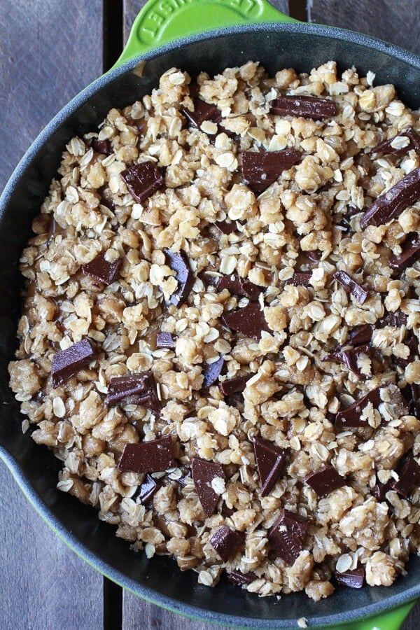 Oatmeal Chocolate Chunk Salted Coffee Caramel Apple Skillet Cookie | .halfbakedharvest.com