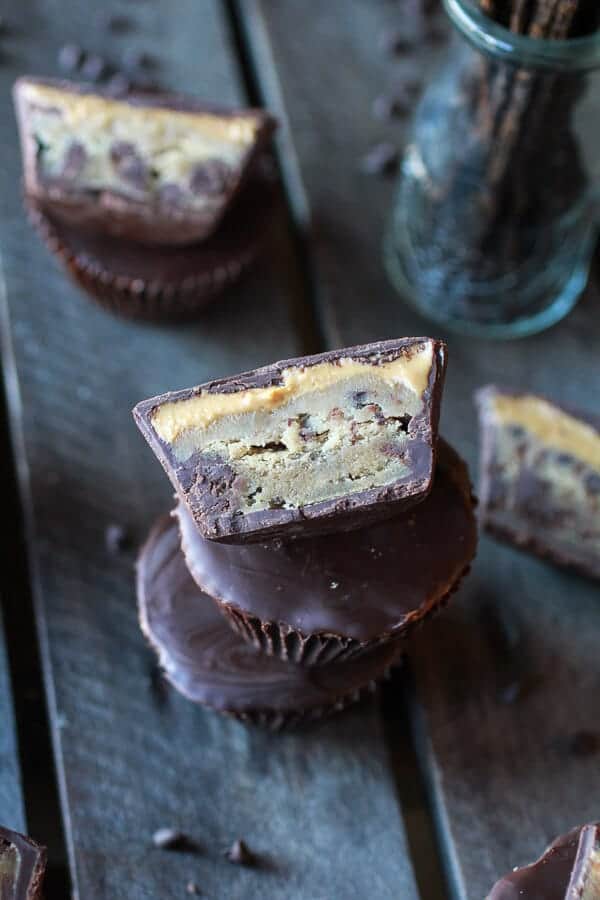 Tripple Layer Peanut Butter + Chocolate Chip Cookie + Cookie Dough Cups | halfbakedharvest.com