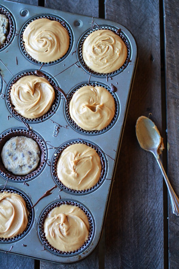 Tripple Layer Peanut Butter + Chocolate Chip Cookie + Cookie Dough Cups | halfbakedharvest.com