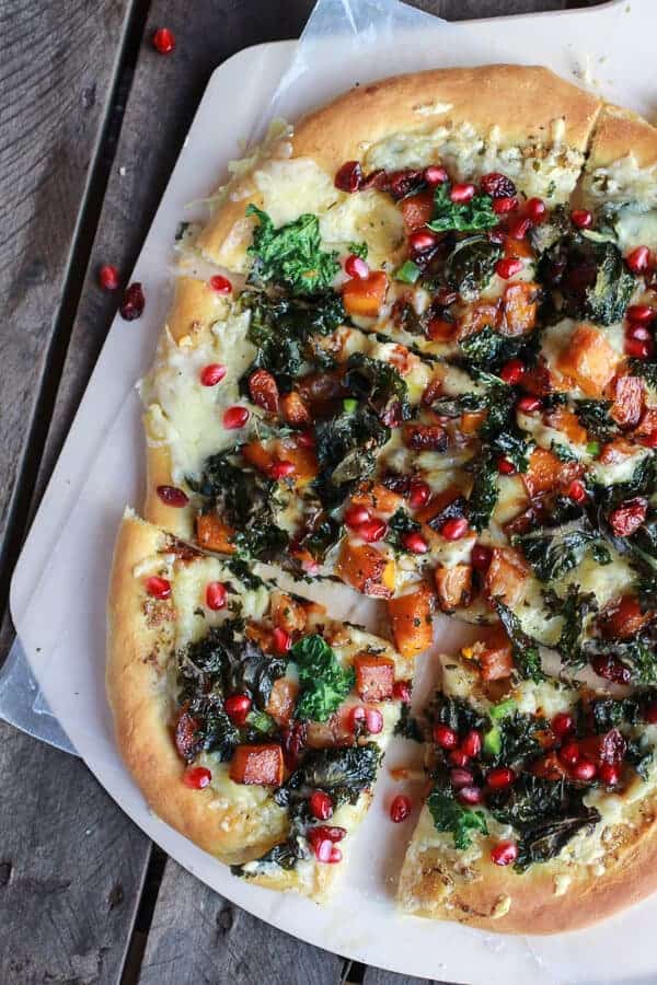 Caramelized Butternut, Crispy Kale + Fontina Pizza | halfbakedharvest.com