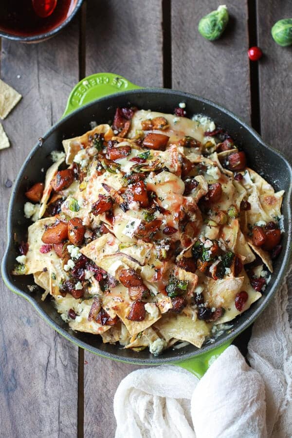Cranberry, Butternut and Brussels Sprout Brie Skillet Nachos | halfbakedharvest.com