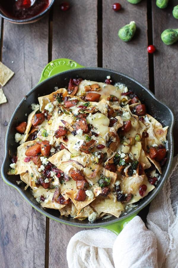 Cranberry, Butternut and Brussels Sprout Brie Skillet Nachos | halfbakedharvest.com