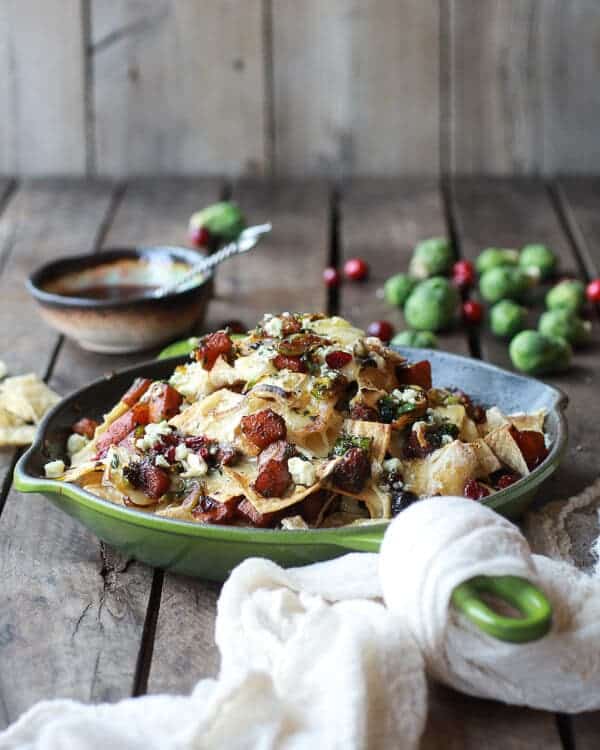 Cranberry, Butternut and Brussels Sprout Brie Skillet Nachos | halfbakedharvest.com
