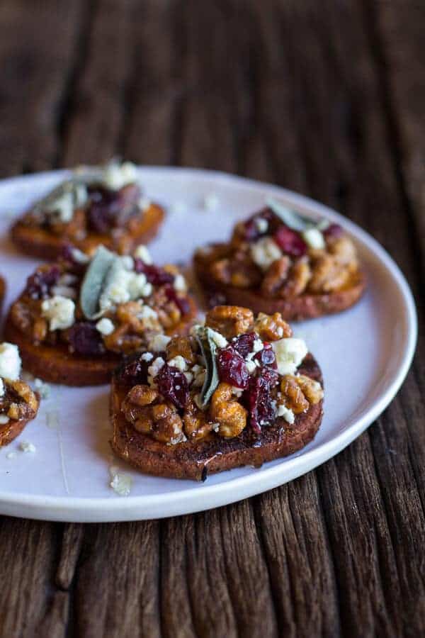 Curried Sweet Potato Rounds with Honeyed Walnuts, Cranberries and Blue Cheese | halfbakedharvest.com