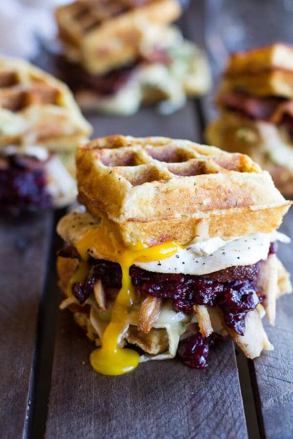 Turkey, Smashed Avocado, Cranberry, Brie and Mashed Potato Waffle Melts | halfbakedharvest.com