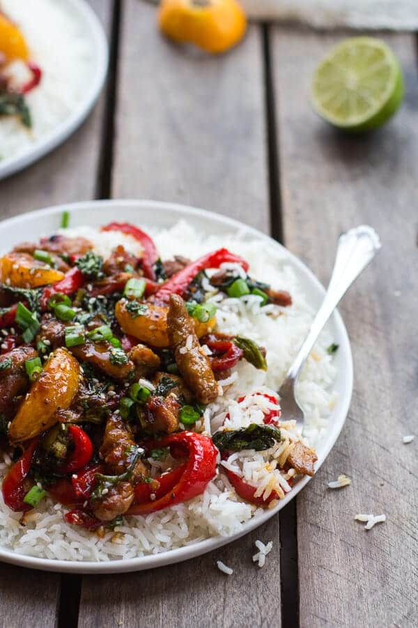 30 Minute Sweet Asian Chili Pork, Ginger and Tangerine Stir Fry | halfbakedharvest.com
