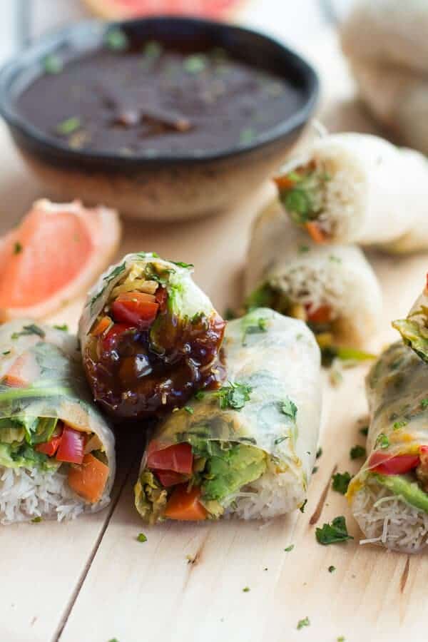 Brussels Sprout + Avocado Winter Rolls with Grapefruit Hoisin Dipping Sauce | halfbakedharvest.com