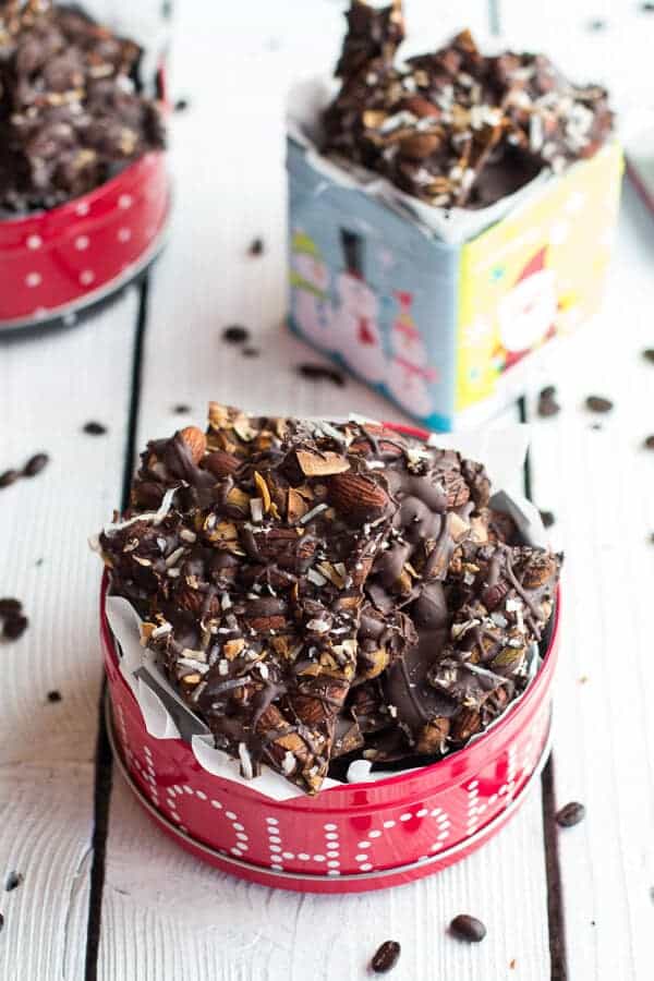 Coffee Roasted Almond + Toasted Coconut Dark Chocolate Bark | halfbakedharvest.com