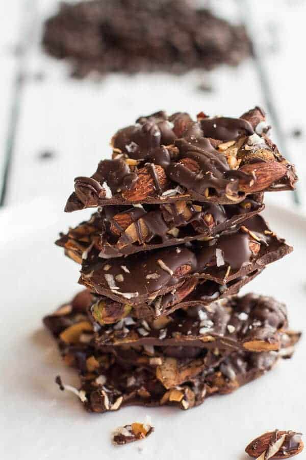 Coffee Roasted Almond + Toasted Coconut Dark Chocolate Bark | halfbakedharvest.com