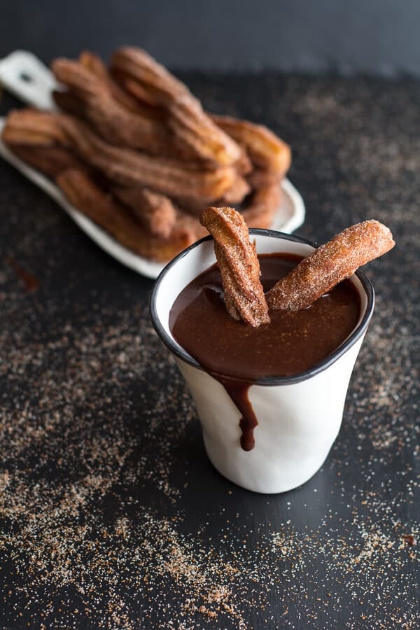 Mexican Beer Spiked Churros with Chocolate Dulce De Leche | halfbakedharvest.com