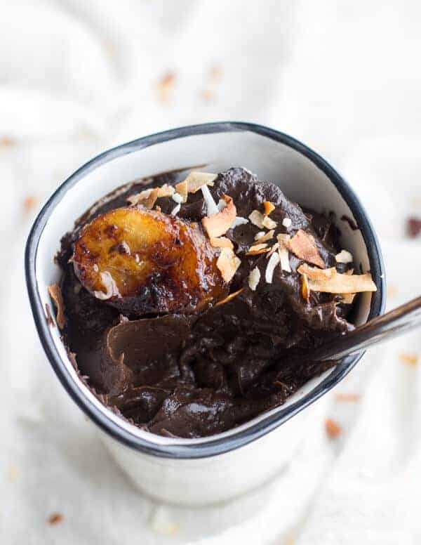 Dark Chocolate Avocado Mousse with Coconut Caramelized Bananas | halfbakedharvest.com