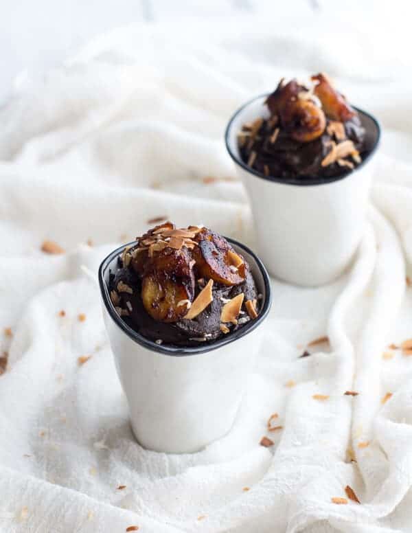 Dark Chocolate Avocado Mousse with Coconut Caramelized Bananas | halfbakedharvest.com