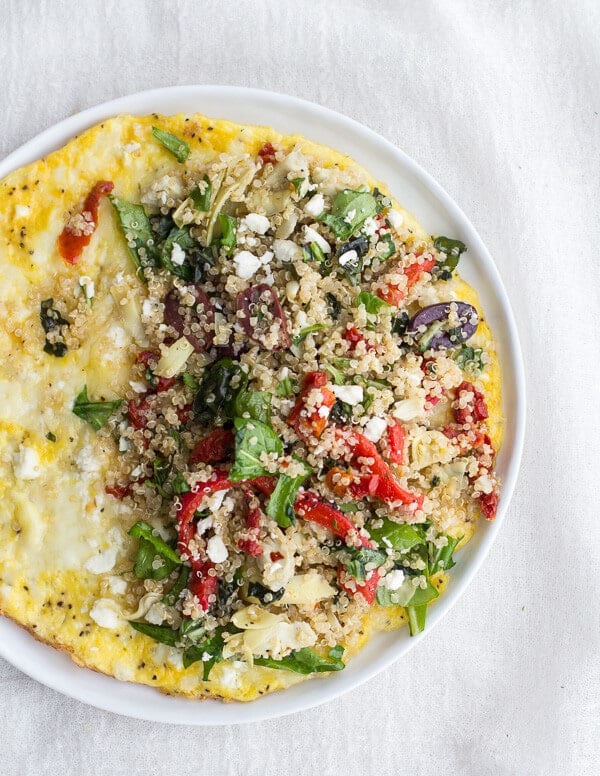 Mad Greek Quinoa Dinner Omelets with Feta and Tzatziki | halfbakedharvest.com