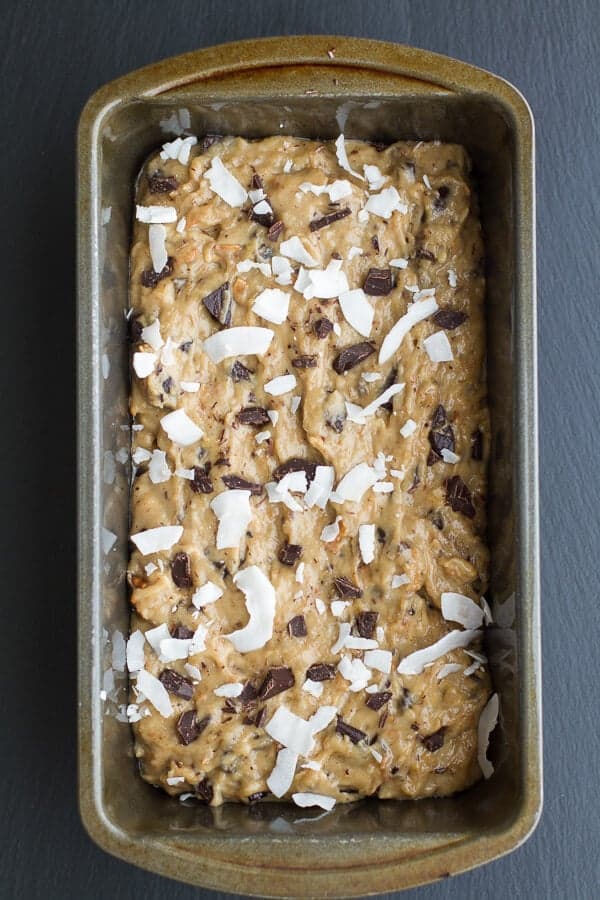 Toasted Coconut and Chocolate Chunk Roasted Banana Bread | halfbakedharvest.com