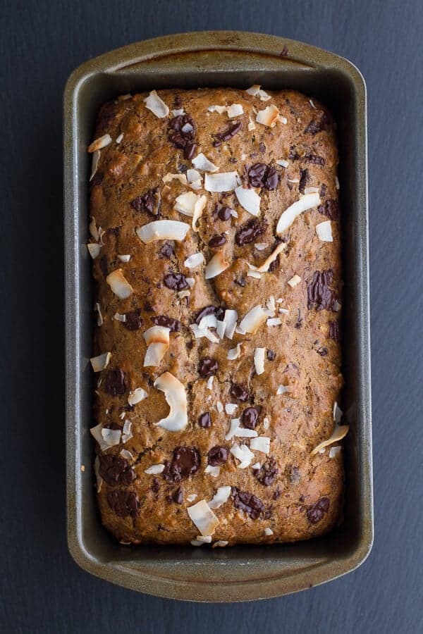 Toasted Coconut and Chocolate Chunk Roasted Banana Bread | halfbakedharvest.com