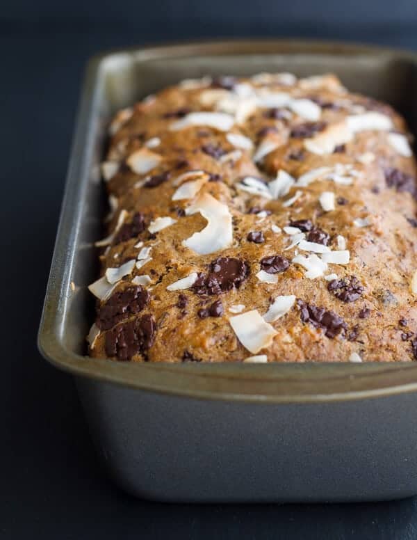 Toasted Coconut and Chocolate Chunk Roasted Banana Bread | halfbakedharvest.com