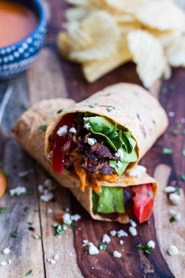 Buffalo Chicken + Avocado BLT Wraps | halfbakedharvest.com