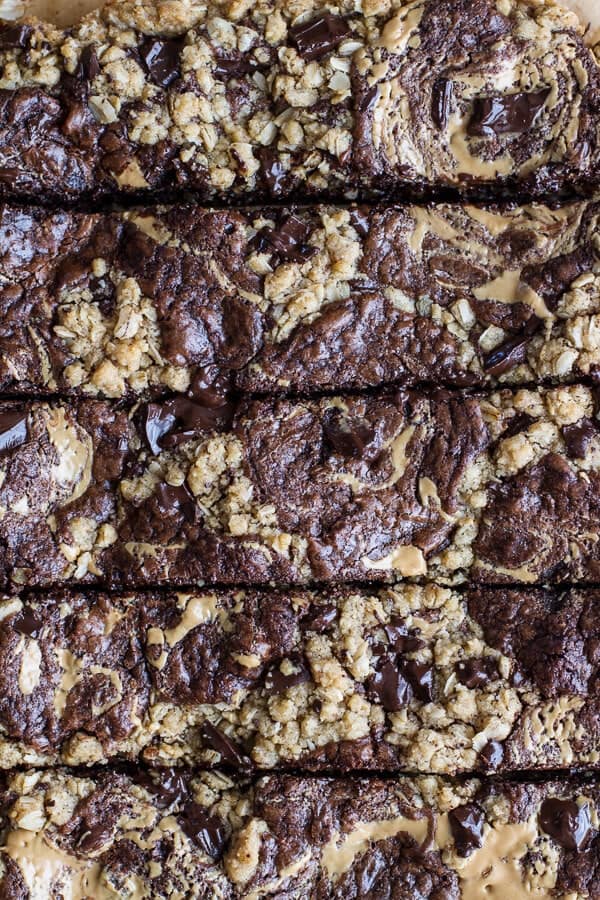 Oatmeal Chocolate Chunk Cookie Peanut Butter Swirled Brownies | halfbakedharvest.com