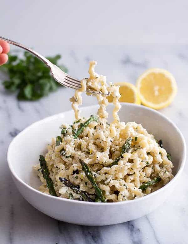 Simple Lemony Feta and Mascarpone Pasta with Grilled Asparagus | Simple Lemony Feta and Mascarpone Pasta with Grilled Asparagus | halfbakedharvest.com