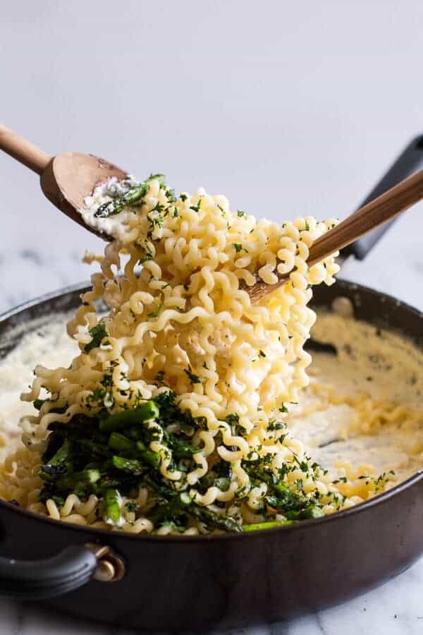 Simple Lemony Feta and Mascarpone Pasta with Grilled Asparagus | Simple Lemony Feta and Mascarpone Pasta with Grilled Asparagus | halfbakedharvest.com