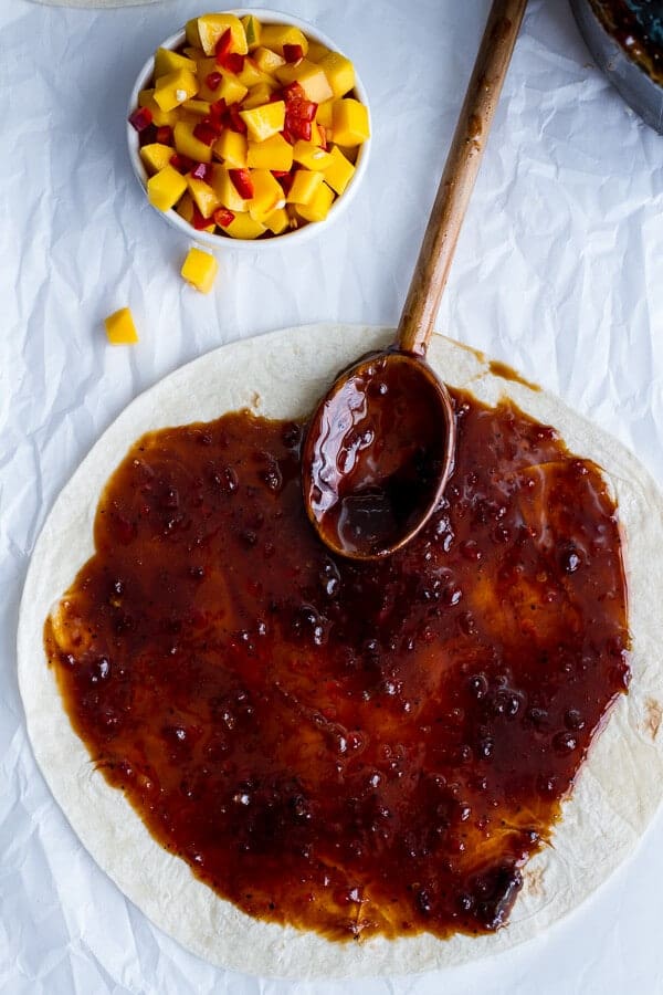 Sweet Thai Chili Salmon Quesadillas with Spicy Mango | halfbakedharvest.com