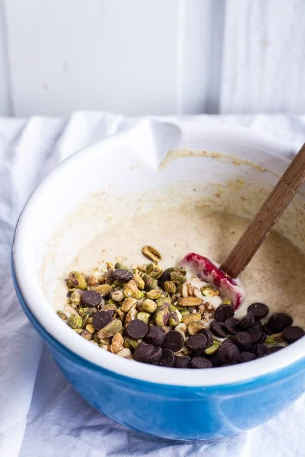 Chocolate Chip Lemon Baklava Pancakes with Salted Vanilla Honey Syrup | halfbakedharvest.com