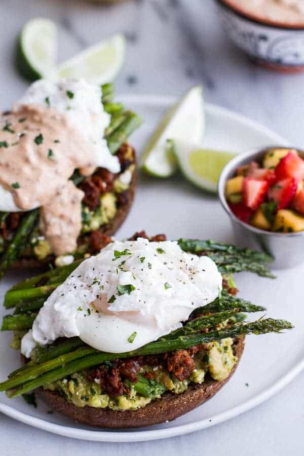 Cotija Guacamole + Chorizo Eggs Benedict with Honey Chipotle Lime Sauce | halfbakedharvest.com