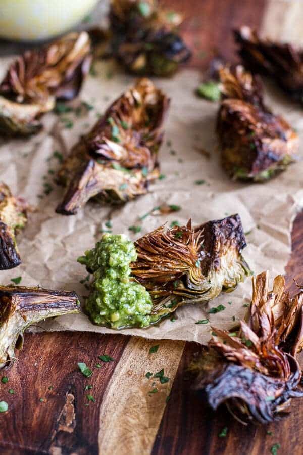 Pan Fried Lemony Artichokes with Asparagus Pistachio Pesto Pasta | halfbakedharvest.com