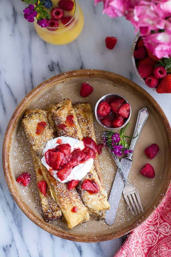 Lemon Ricotta Cheese Stuffed French Toast Crepes with Vanilla Stewed Strawberries | halfbakedharvest.com