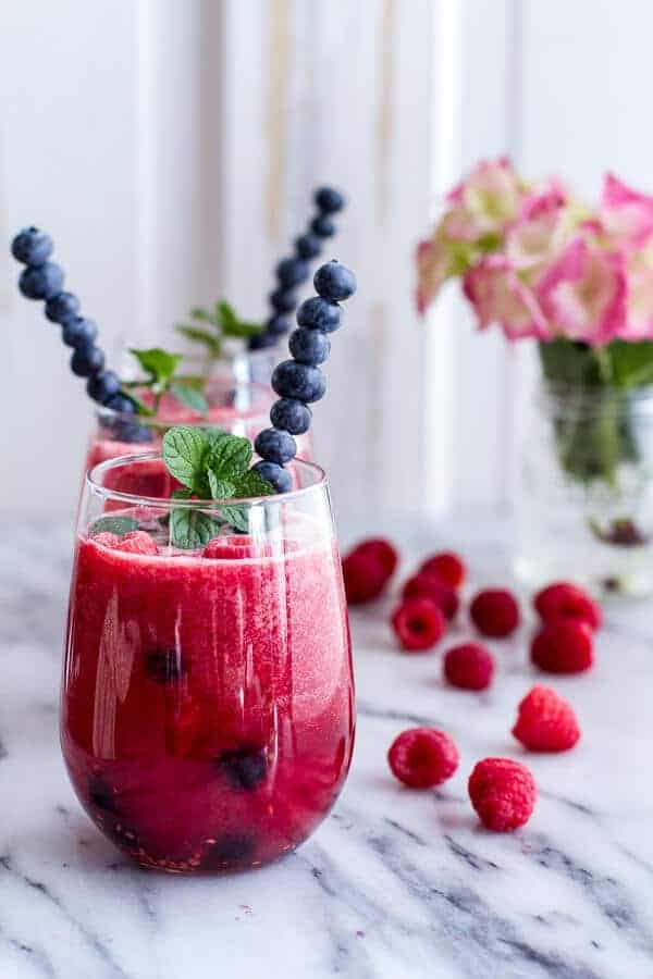 Raspberry-Rhubarb Bellini Smoothie w- Blueberries (Virgin...or not so Virgin) (VIDEO) | halfbakedharvest.com