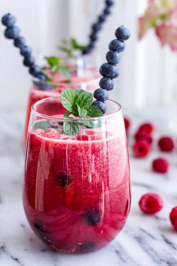 Raspberry-Rhubarb Bellini Smoothie w- Blueberries (Virgin...or not so Virgin) (VIDEO) | halfbakedharvest.com