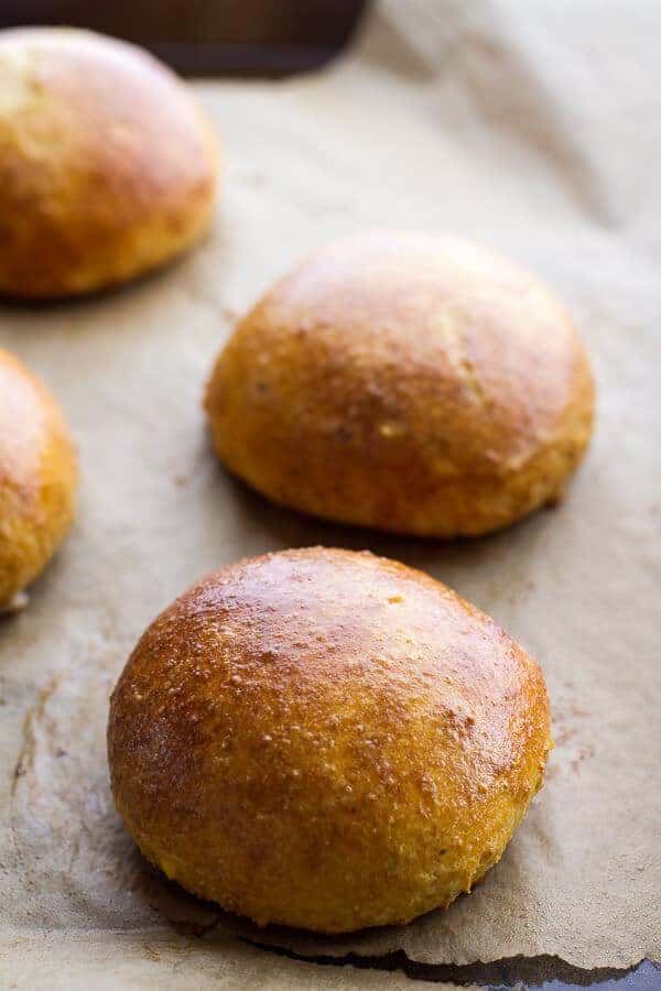 Salted Honey Butter Cornbread Brioche Burger Buns | halfbakedharvest.com