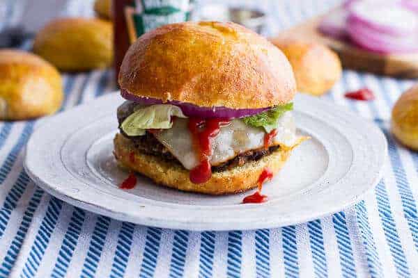 Salted Honey Butter Cornbread Brioche Burger Buns | halfbakedharvest.com