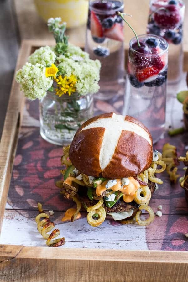Buffalo-Blue Curly Cheese Fry and Crispy Black Bean Burgers | halfbakedharvest.com