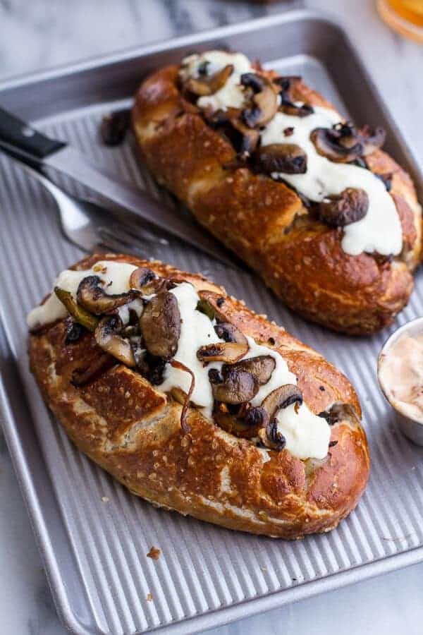 Cleveland Cheesesteaks with Pretzel Hoagie Rolls | halfbakedharvest.com