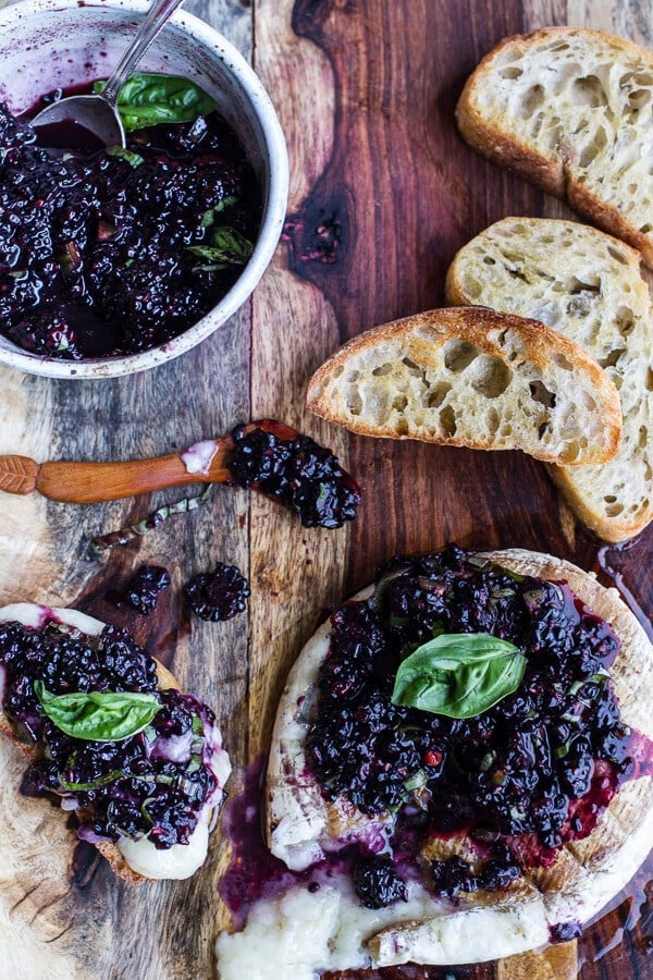 Grilled Brie with Blackberry Basil Smash Salsa + Charred Bread | halfbakedharvest.com