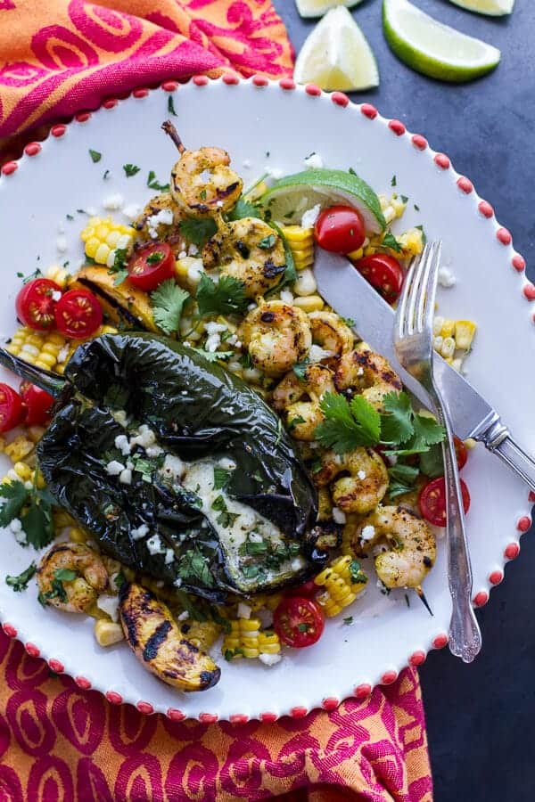 Grilled Chiles Rellenos with Chipotle Peach Mojo Shrimp | halfbakedharvest.com